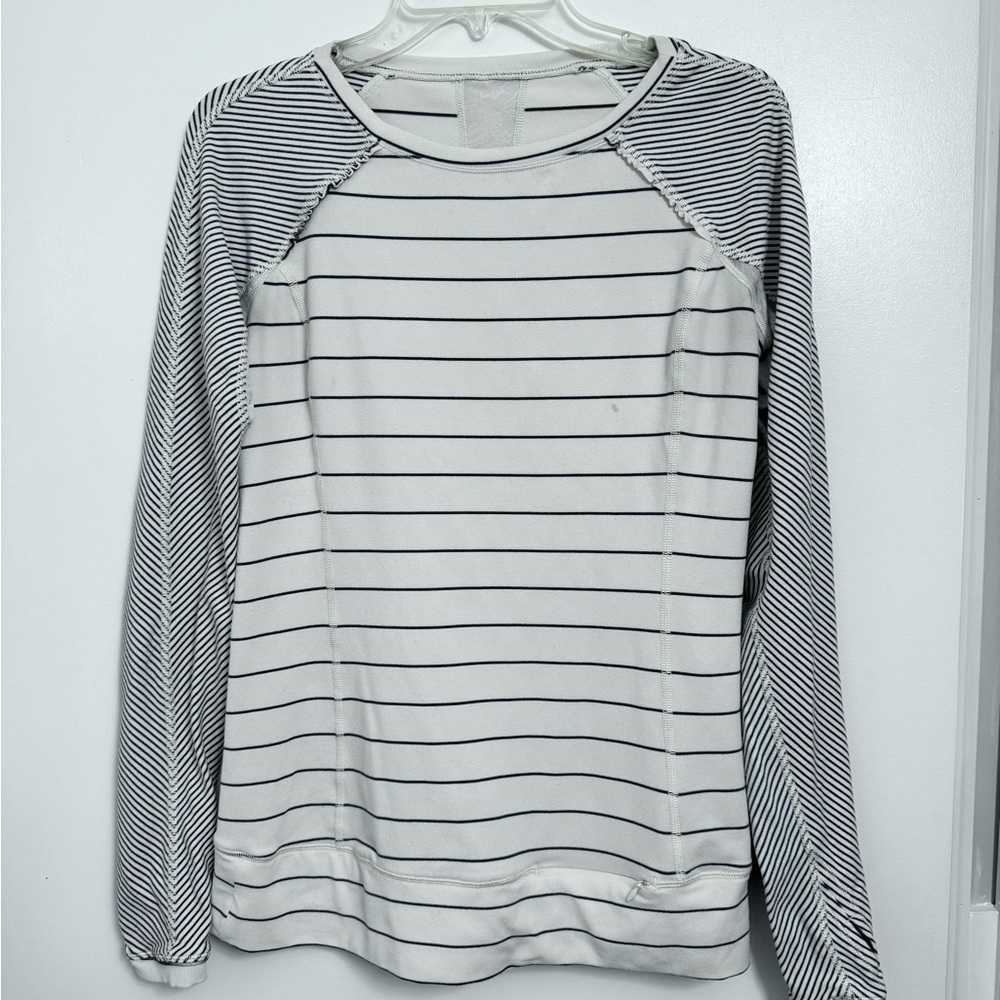 Lululemon Athletica White and Black Striped Sweatshirt
